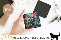 Neon Mushrooms Magnet Print, Night Forest Fridge Magnet Product Image 1