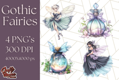 Gothic Fairy &amp; Potion Clipart, Dark Fantasy PNG Printable Product Image 1