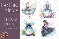 Gothic Fairy & Potion Clipart, Dark Fantasy PNG Printable Product Image 1