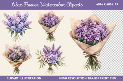 Lilac Flower Watercolor Cliparts PNG Product Image 1