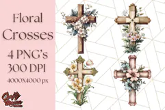 Faith Cross PNG with Flowers, Watercolor Religious Art Print Product Image 1