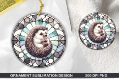 Hedgehog Stained Glass Ornament PNG, Sublimation PNG Design Product Image 1