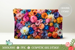 Colorful Flowers Cosmetic Bag, Floral Cosmetic Bag Design Product Image 1