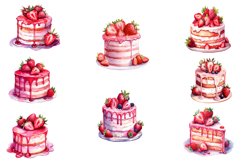 Watercolor Strawberry Cake Clipart Product Image 2
