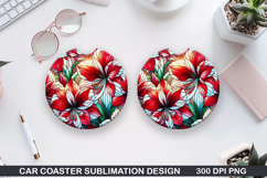 Flower Car coaster sublimation, Summer Coaster PNG Design Product Image 1