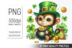St. Patrick’s Monkey with Hat Clipart, Sublimation PNG Product Image 1