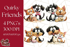 Dog and Cat Friends PNG, Cute Pet Clipart, Funny Animal Art Product Image 1