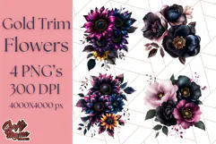 Gothic Floral PNG, Dark Aesthetic Flowers Clipart Print Product Image 1