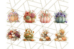 Pumpkin Clipart with Fall Flowers PNG Autumn Illustration Product Image 6
