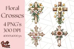Faith Cross PNG with Flowers, Watercolor Religious Art Print Product Image 1