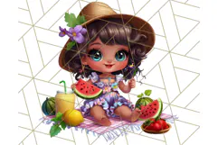 Chibi Summer Girls Clipart PNG, Bright Kawaii Summer Art Product Image 2