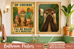 Bathroom funny animals posters, Retro 4 Posters JPG Bathroom Product Image 2