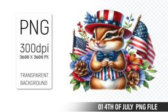 4th of July Squirrel Clipart, Animal illustration for crafts Product Image 1