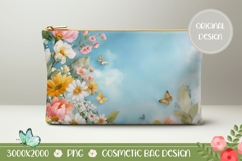 Watercolor Flowers Cosmetic Bag PNG, Butterfly Cosmetic Bag Product Image 1