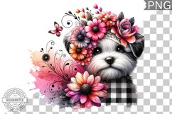 Dog With Flowers Sublimation - Clipart PNG Design Product Image 1