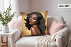 Afro Girl /Woman braided hair Pillow Design, Black Queen PNG Product Image 1