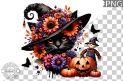 Halloween Cat Flowers Sublimation - Clipart PNG Design Product Image 1