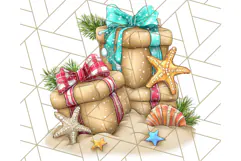 Christmas Penguins The Beach Clipart PNG, Tropical Holiday Product Image 2