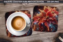 Poinsettias Coaster Sublimation, Christmas Coaster PNG Product Image 1