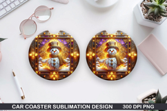 Snowman Car Coaster Sublimation|Christmas Coaster PNG Design Product Image 1