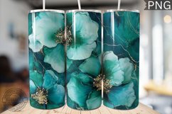 Teal Alcohol Ink Flower Tumbler Wrap -High Quality 300 Dpi Product Image 1