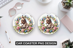 Donkey Car Coaster Sublimation| Animal Coaster PNG Product Image 1