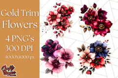 Gothic Floral PNG, Dark Aesthetic Flowers Clipart Print Product Image 1