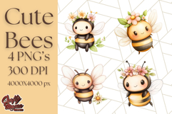 Adorable Bee Clipart PNG, Kawaii Bumblebee Illustrations Product Image 1