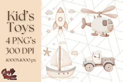 Kid’s Toy Clipart, Nursery Decor Png, Trucks, Rockets, Cars Product Image 1