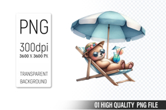 Summer Bear Clipart PNG | Summer Watercolor Animals Product Image 1