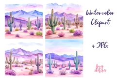 4 Desert Scene with Cactus &amp; Joshua Tree California Clipart Product Image 1