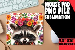Cheerful Raccoon with Blooms Mouse Pad PNG Product Image 1