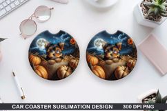 Halloween Dog Car Coaster Sublimation| Halloween Coaster PNG Product Image 1