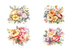 Watercolor Vintage Flowers Clipart Product Image 2