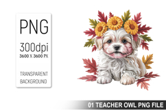 Cute Floral Dog, Animal Sublimation Clipart PNG Product Image 1