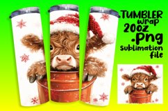 Watercolor Christmas Tumbler Wrap - Cute Cow 20oz Holiday Product Image 1