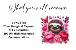 Valentine's Day Sloth Tumbler Wrap Sublimation Design Product Image 2