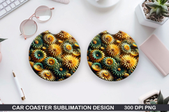 Flowers Car Coaster Sublimation| Flowers Coaster PNG Design Product Image 1