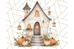 Watercolor Halloween Cottage Clipart, Ghosts &amp; Pumpkins Png Product Image 2