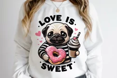 Love is sweet, cute pug Sublimation PNG. Valentine's day. Product Image 2