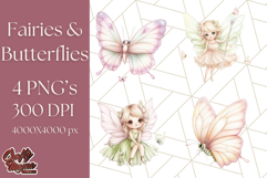 Pastel Fairies and Butterflies PNG, Spring Fantasy Clipart Product Image 1