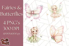 Pastel Fairies and Butterflies PNG, Spring Fantasy Clipart Product Image 1