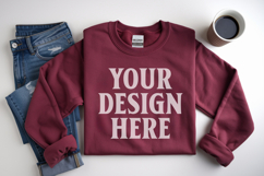 Cardinal Red Gildan 18000 Folded Flat Lay Mockups Product Image 1