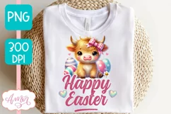 Happy Easter sublimation PNG, Cute highland cow PNG design Product Image 2