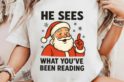 He Sees What You've Been Reading Santa Christmas PNG Product Image 2