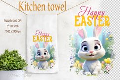 Happy Easter kitchen tea towel | Easter bunny sublimation Product Image 1
