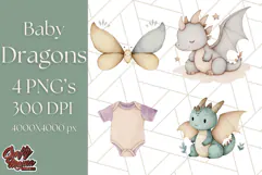 Watercolor Baby Dragon Clipart, Cute Nursery Fantasy PNG Product Image 1