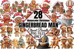 Watercolor Christmas Gingerbread Man Clipart Bundle PNG Product Image 1