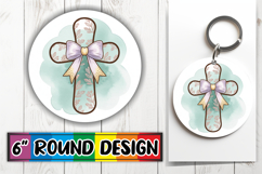 Cheerful Keychain Round Design PNG, Cross and Bow Product Image 1