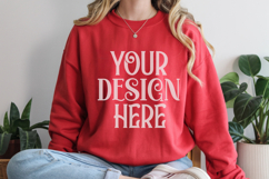 Red Gildan 18000 Mockup, Sweatshirt Crewneck Mockups Product Image 1